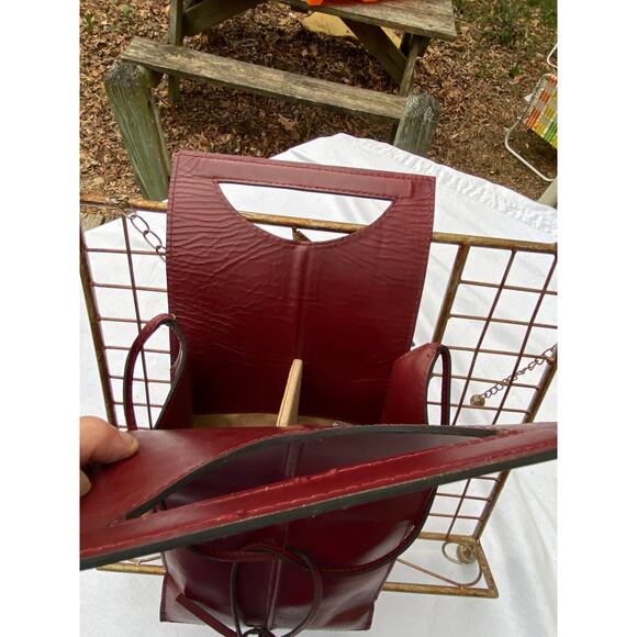 Luxury Oxblood Brown Leather Double Wine Bottle Carrier 15 inches tall EUC - Picture 10 of 12